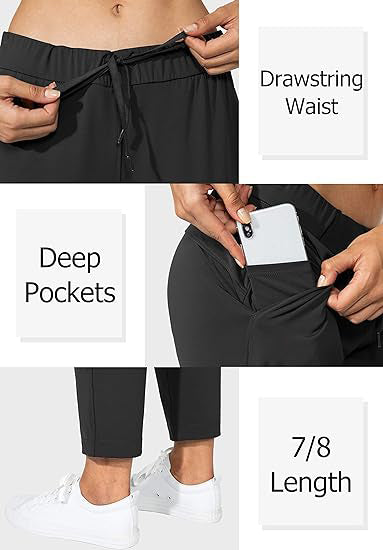 Women's Joggers Sweatpants Pants with Deep Pockets Ladies Stretch Workout Pants for Yoga,Golf, Athletic, Gym,Lounge,Travel, Work,Running Black Spandex