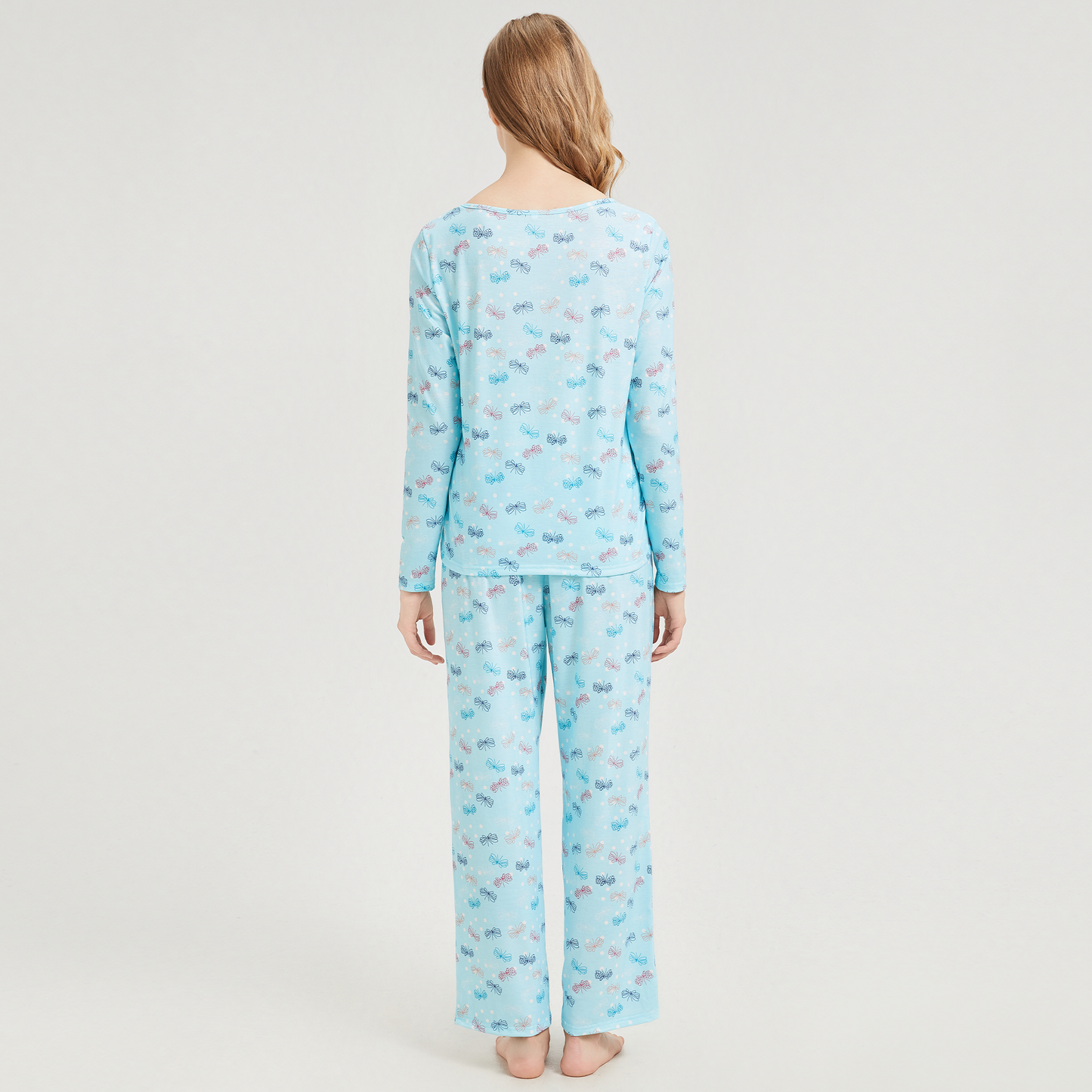 Womens Pajamas Set Long Sleeve Pjs Crew Neck Lounge Wear Fall Soft 2 Piece with Long Pants Sleepwear