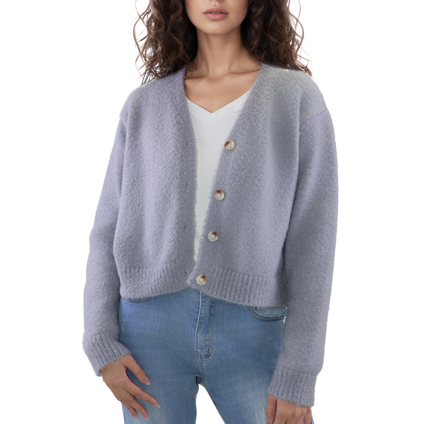MLDRA Womens Sweaters Cardigan Knit Open Front V Neck Long Sleeve Button Down Outerwear Coat Grey