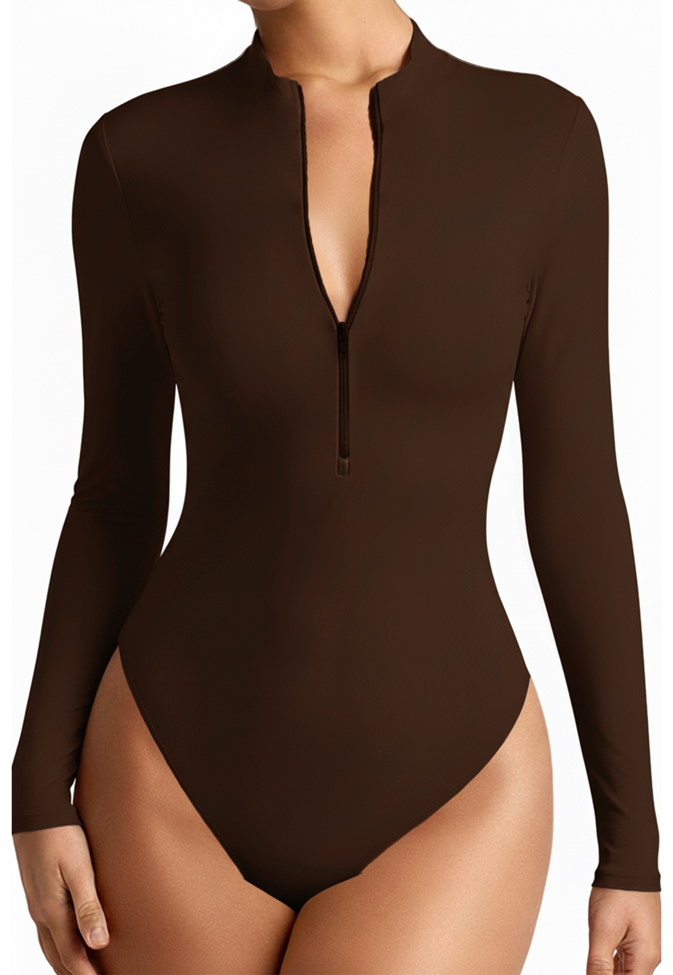Body Suit Tummy Control Bodysuit Deep V Neck Zip Up Long Sleeve Tops Black Bodysuits for Women Black