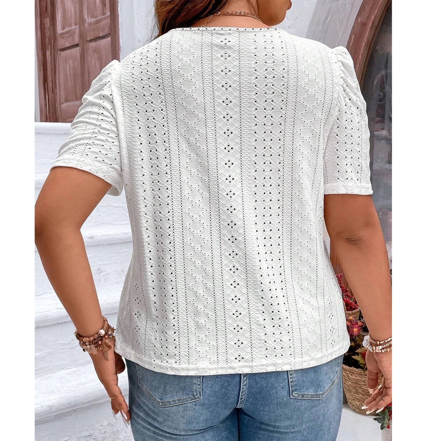 SOMER Womens Plus Size T Shirts Trendy Eyelet Cute Casual Short Sleeve Tops 2025