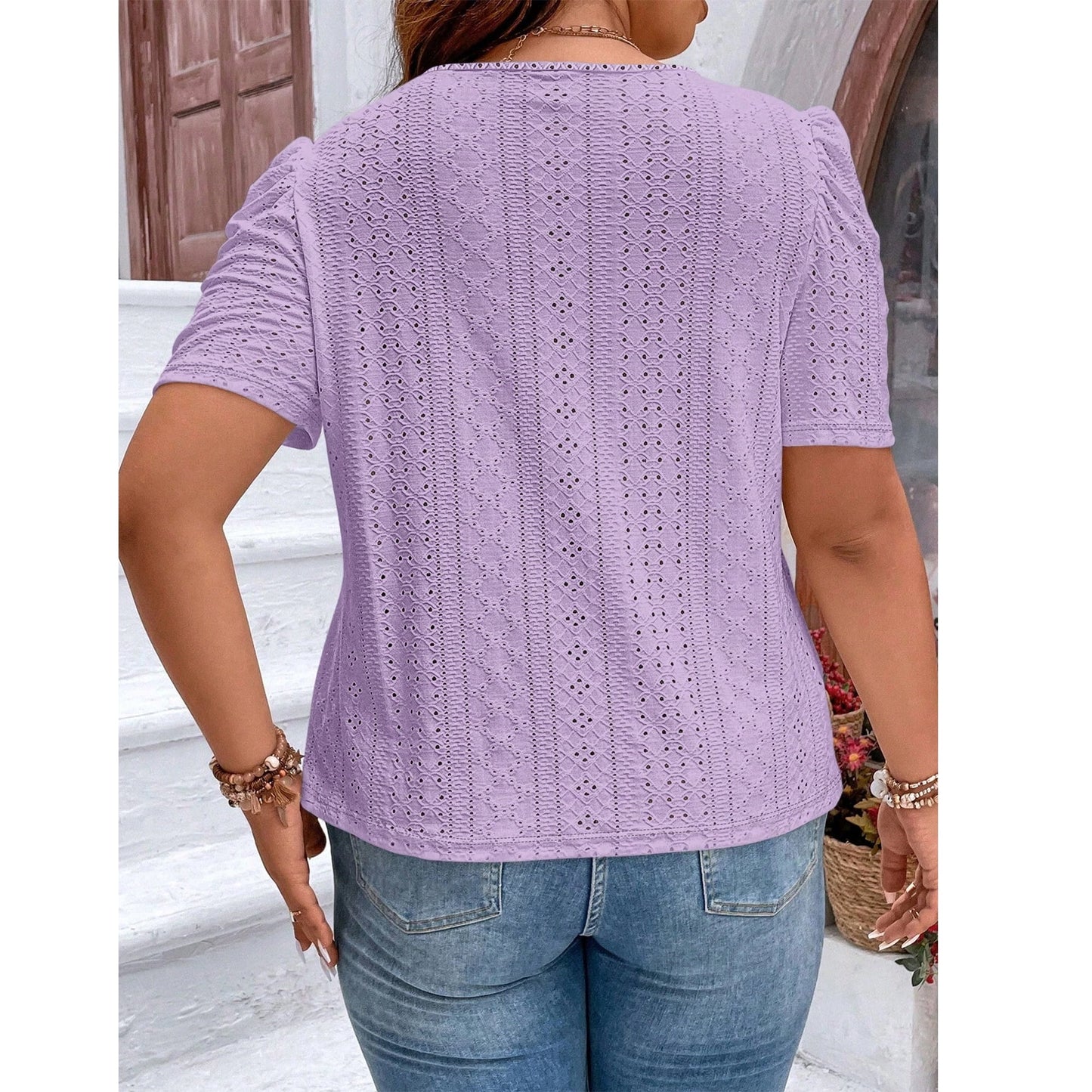 SOMER Womens Plus Size T Shirts Trendy Eyelet Cute Casual Short Sleeve Tops 2025