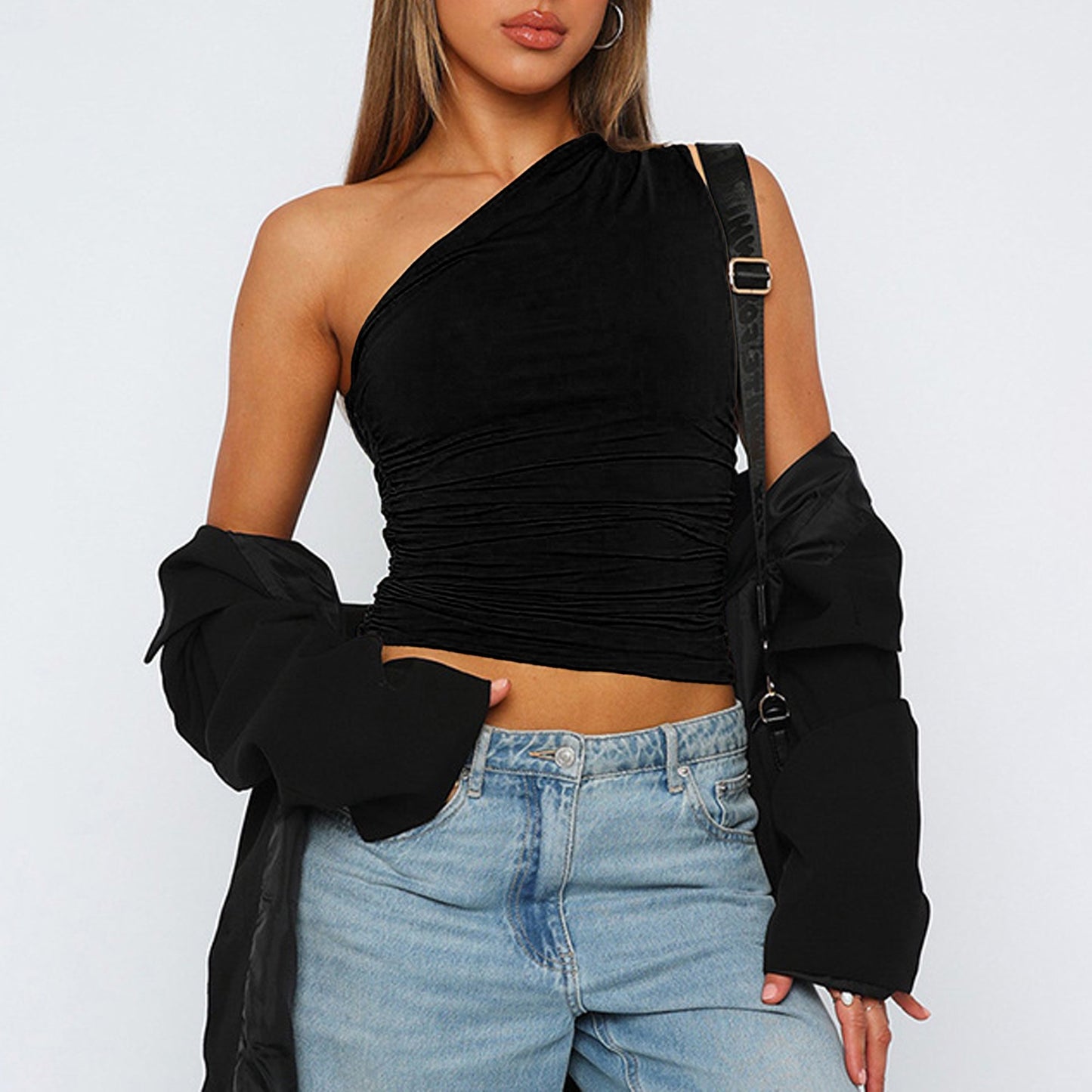 Women's Going Out Tops One Off Shoulder Tube Tank Black Tube Top Corset Tops for Women Trendy 2025 S