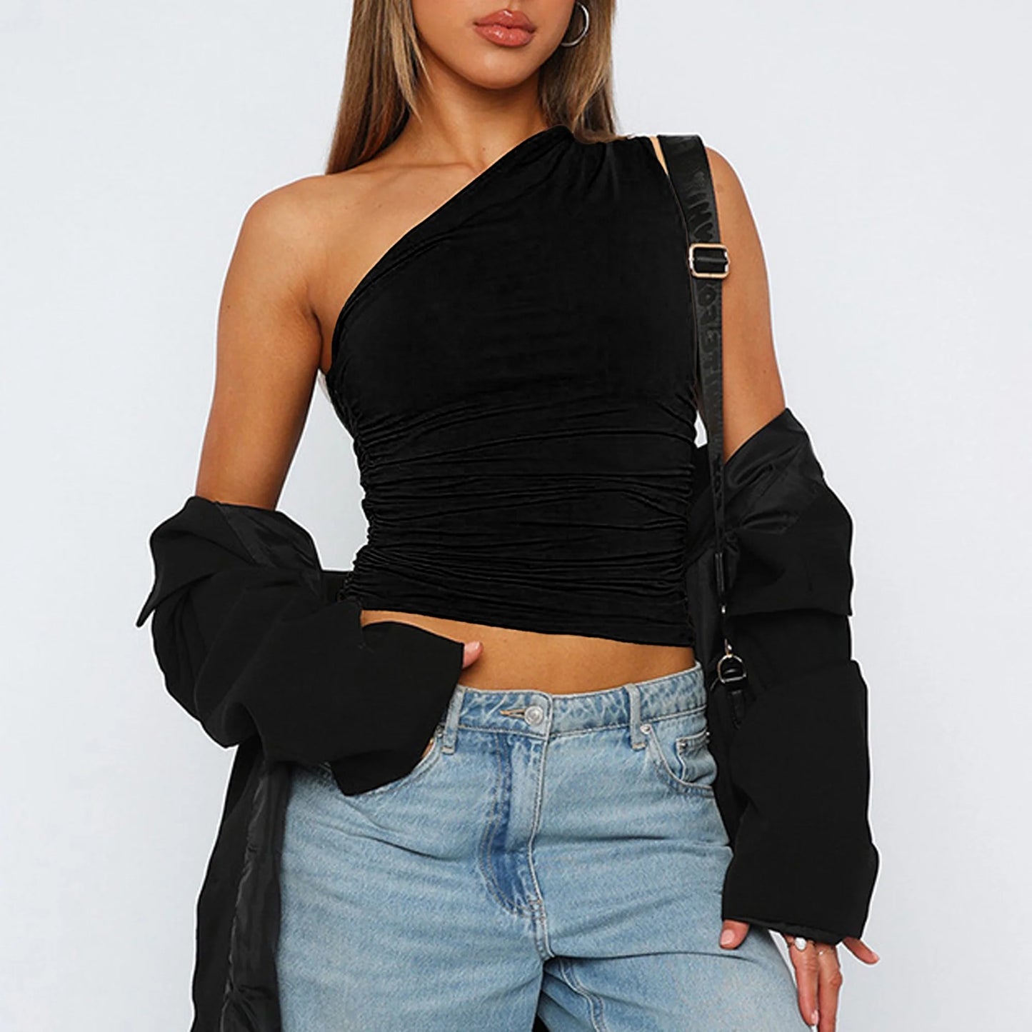 SOMER Women's Going Out Tops One Off Shoulder Tube Tank Black Tube Top Corset Tops for Women Trendy 2025 L