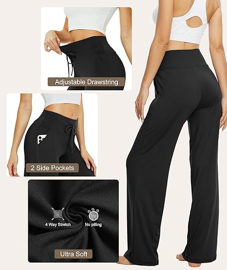 MLDRA 3 Pack Women's Wide Leg Pants with Pockets - Casual Loose Sweatpants Yoga Trouser Pants Sweat Palazzo Lounge Pajama Pants