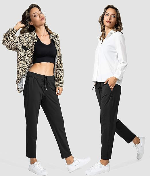 Women's Joggers Sweatpants Pants with Deep Pockets Ladies Stretch Workout Pants for Yoga,Golf, Athletic, Gym,Lounge,Travel, Work,Running Black Spandex