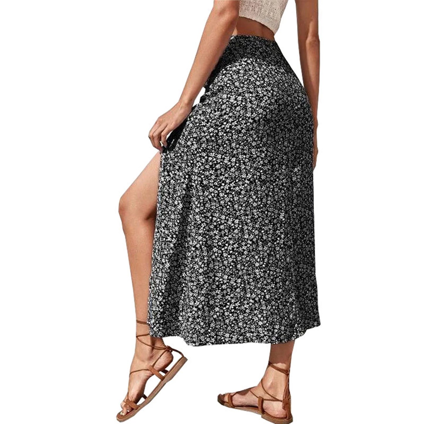 MLDRA Skirts For Women Floral High Waist Maxi Skirt Summer Beach A Line Split Thigh Long Skirts