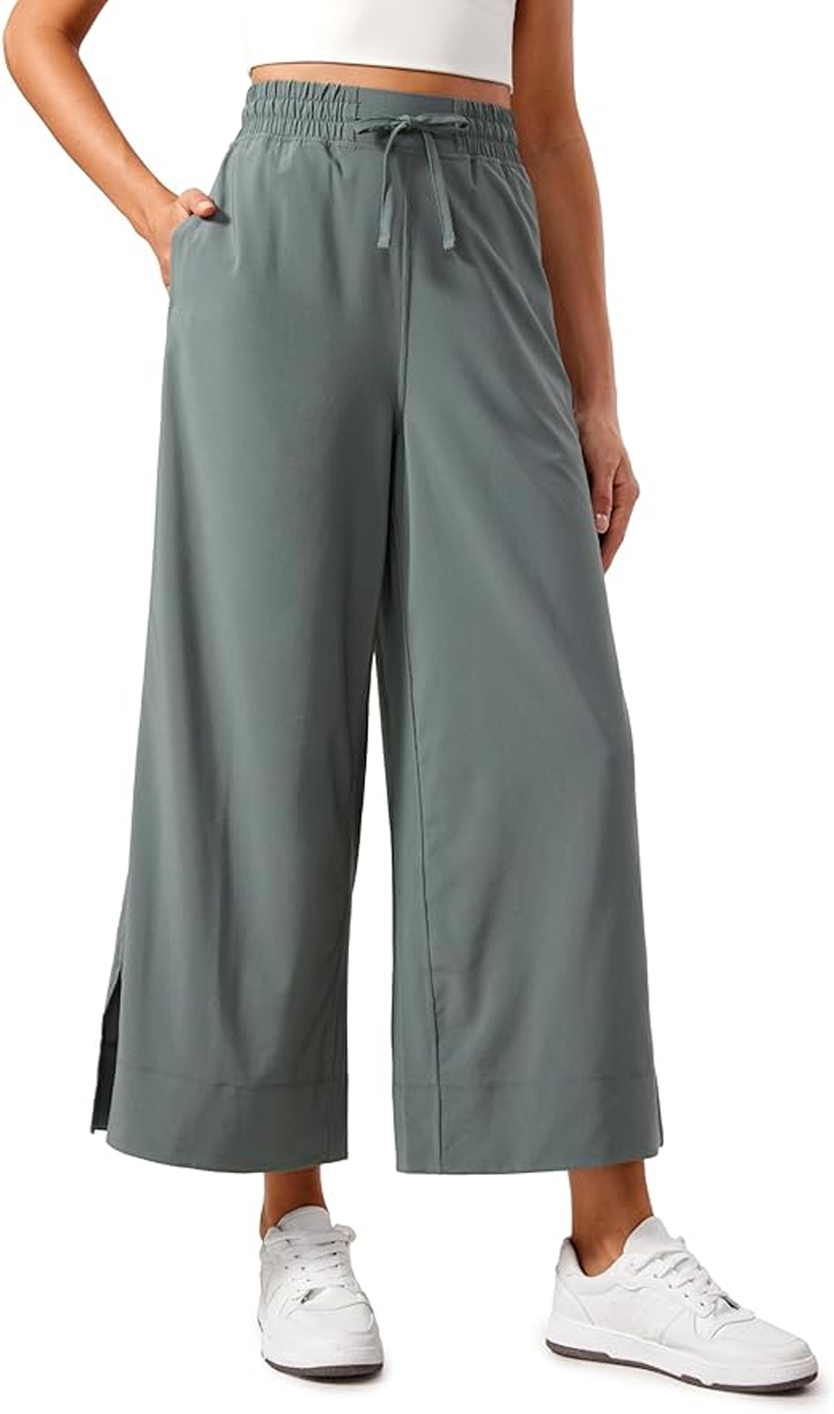 MLDRA Wide Leg Cropped Pants for Women Sweatpants Baggy with Pockets High Waisted Lounge Yoga Pants for Travel, Work & Everyday Comfort