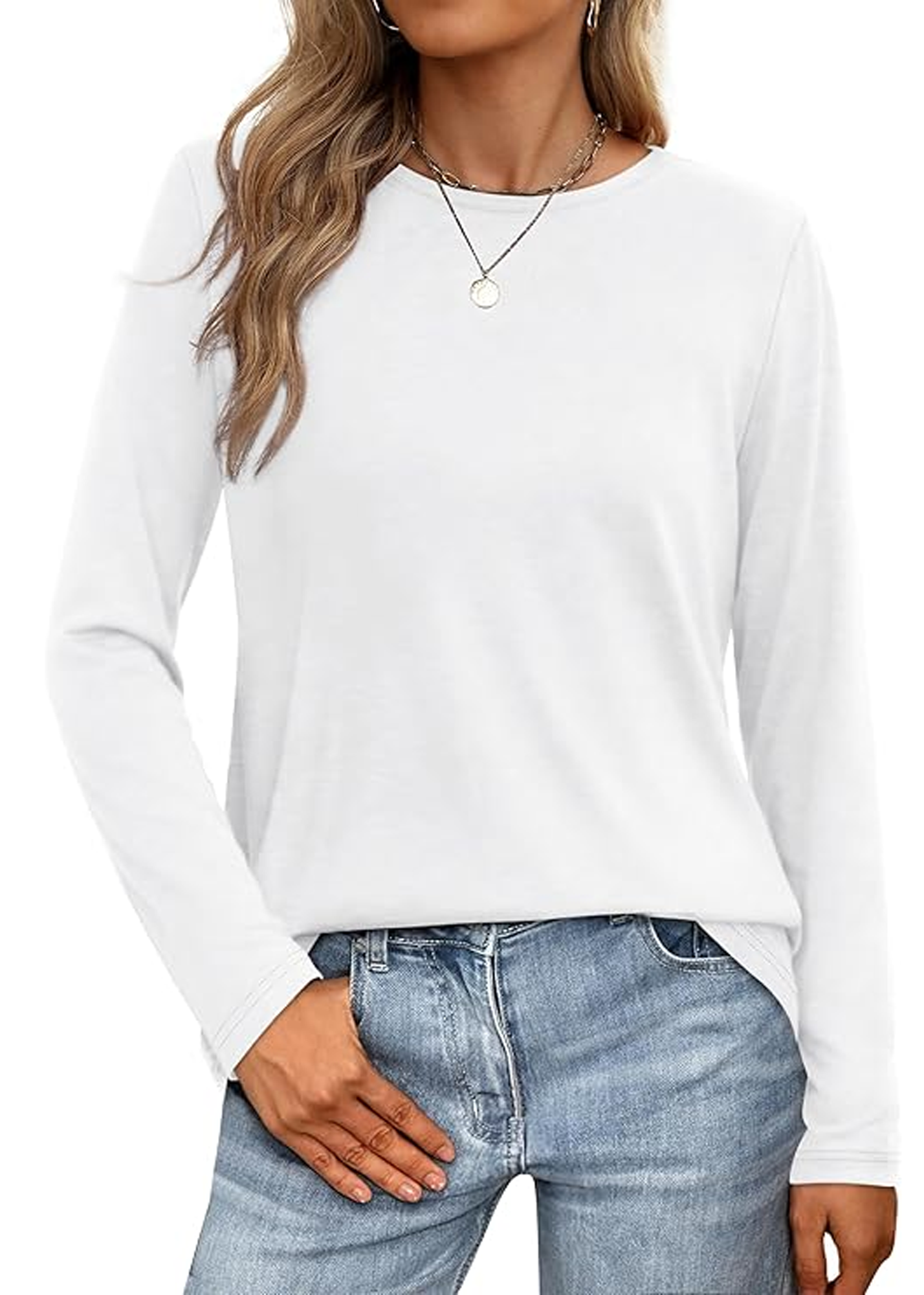 MLDRA T Shirts for Women Long Sleeve Shirts Crewneck Comfy Casual Basic Fall Tops Loose Fit Clothes