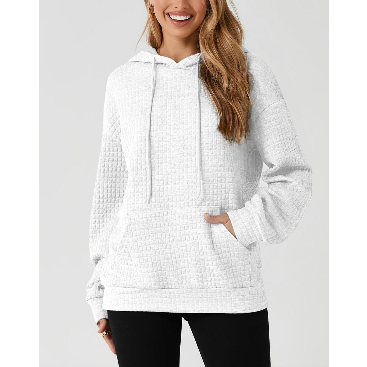 MLDRA Hoodies for Women, Fall Crewneck Womens Hoodies Sweatshirt for Women 2025 Waffle Knit Pullover with Pockets, Essentials Hoodie Casual Long Sleeve Drawstring