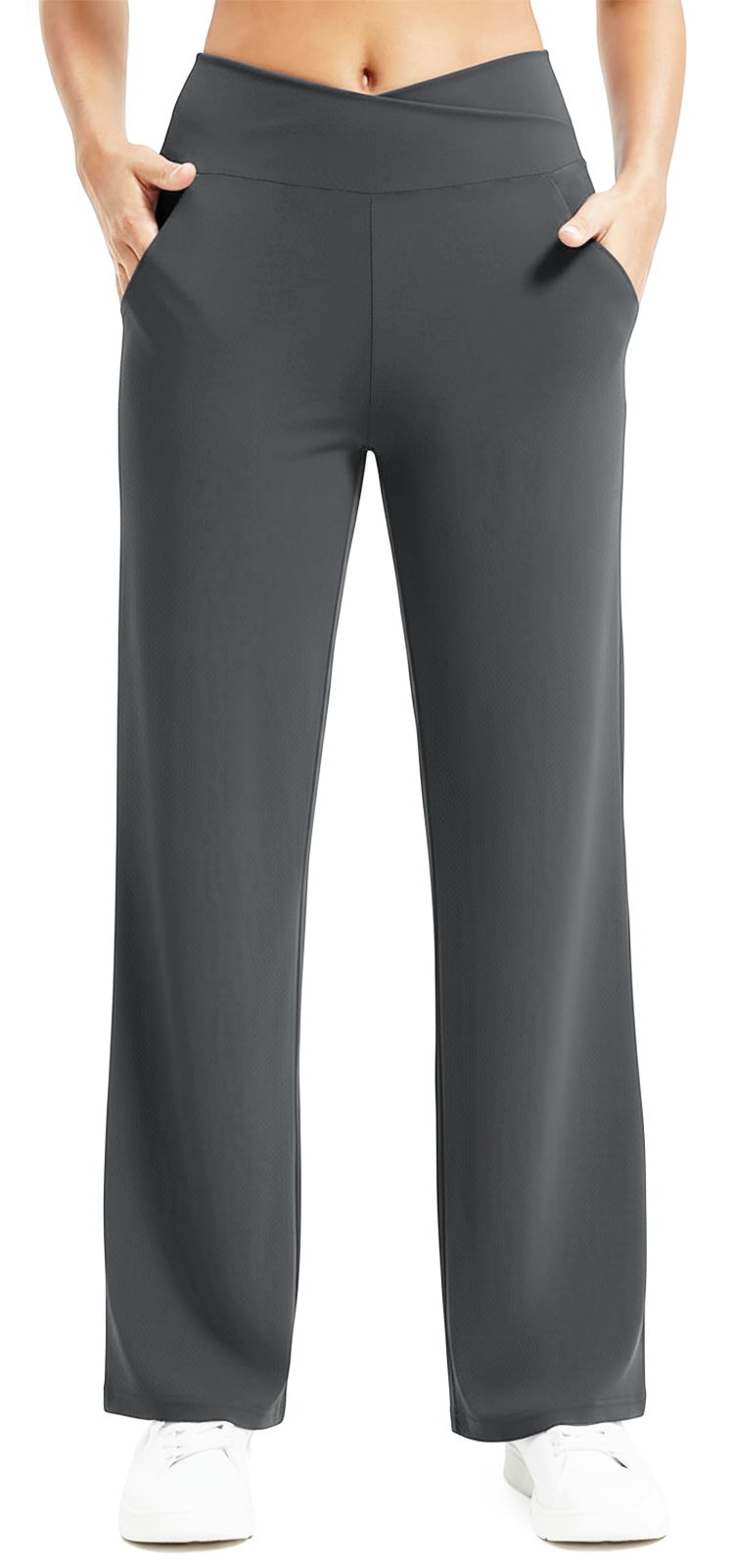 Womens Yoga Pants Wide Leg Pants Work Lounge Pants Crossover High Waisted Loose Casual with Pockets