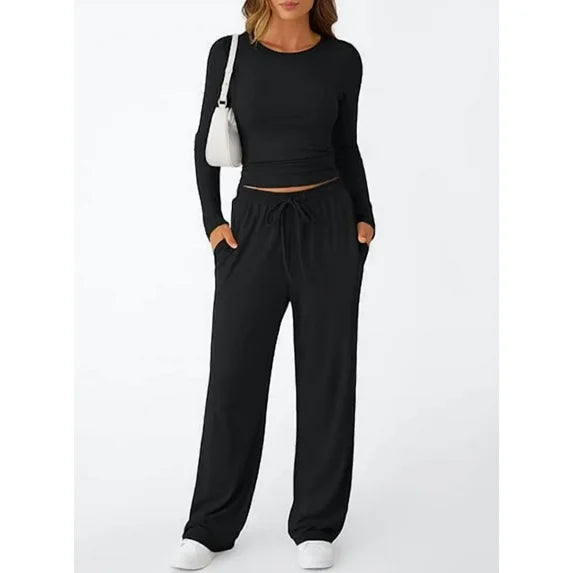 MLDRA 2 Piece Lounge Sets for Women Sweat Suits for Womens Outfit Track Suits Lounge Sets Comfy Fall Sets Casual Wide-Leg Pants, Spring Fall 2025