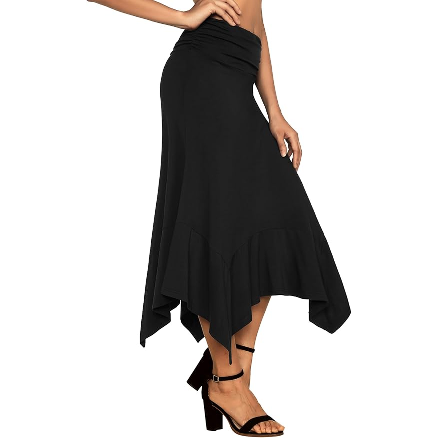 SOMER Skirts For Women High Waist Asymmetrical Hem Midi Skirt A-Line Skirt Casual Beach Black
