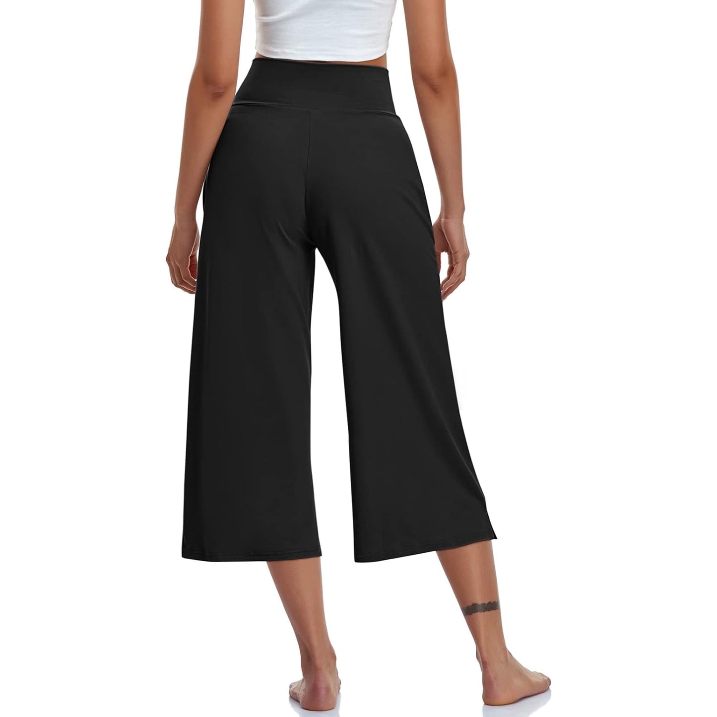 Womens Yoga Capri Pants with Pockets, Casual Wide Leg Capris Pant, Crossover High Waist Workout Pant, Loose Soft Sweatpants Flare Leggings for Summer (Available in Plus Size)