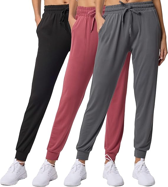 MLDRA 3 Pack Joggers Sweatpants for Women Ultra-Soft Lightweight for Lounge Athletic Yoga Running Workout Pants with Pockets
