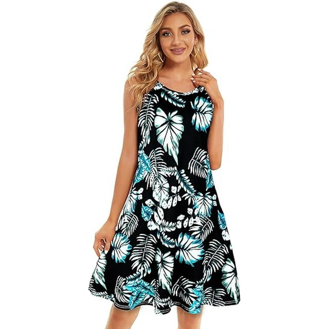 Summer Dresses for Women Casual Beach Sleeveless Floral Print Tank Loose Sundress with Pockets(Available in Plus Size)