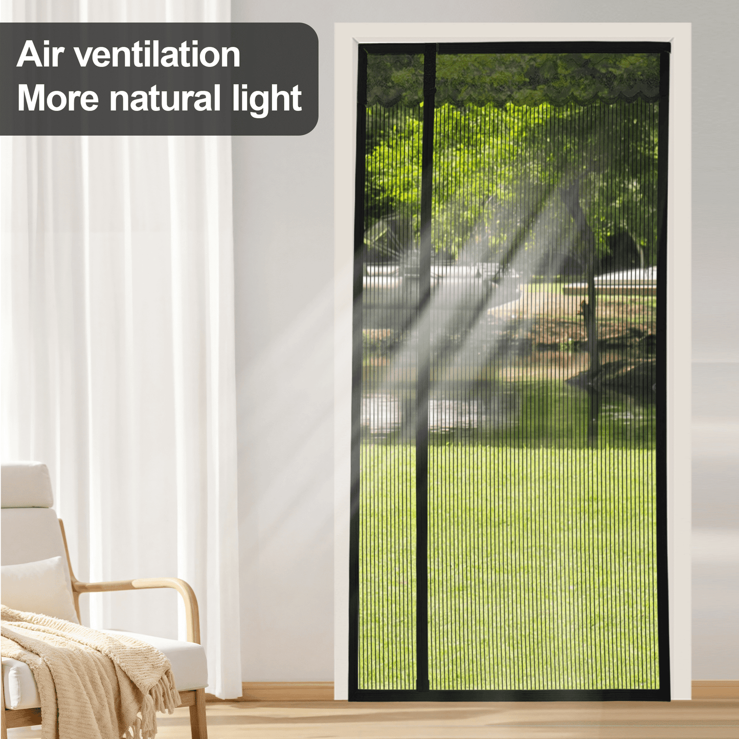Magnetic Screen Door for Home, Auto-Close Heavy Duty Mesh Curtain, Bug Proof & Pet Friendly Design, Easy-Install Hands Free Entry, 35.4" x 82.7", Black