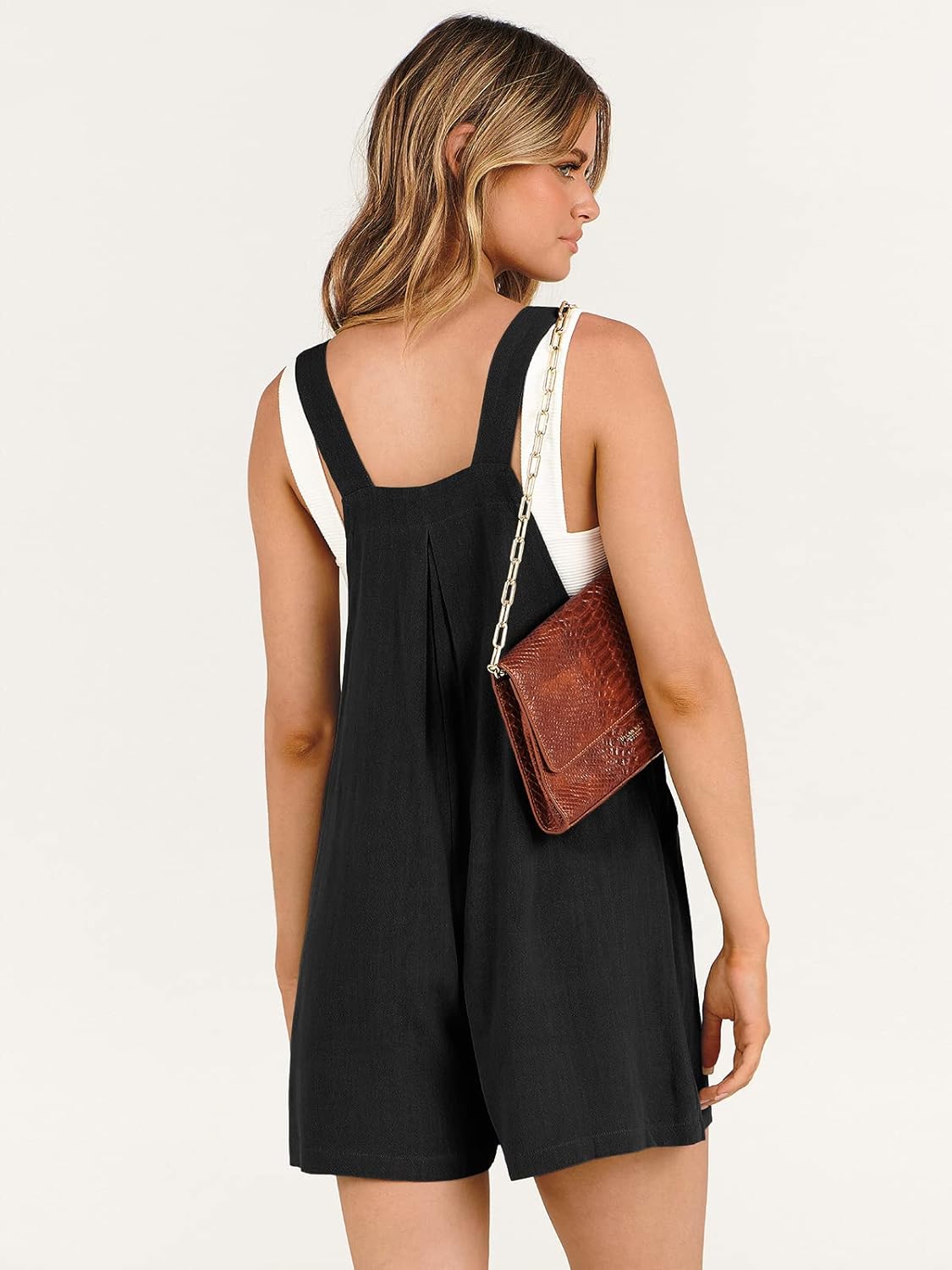 Women's Rompers Short Casual Jumpsuit Adjustable Strap Loose Dressy Linen Bib Overalls for Summer