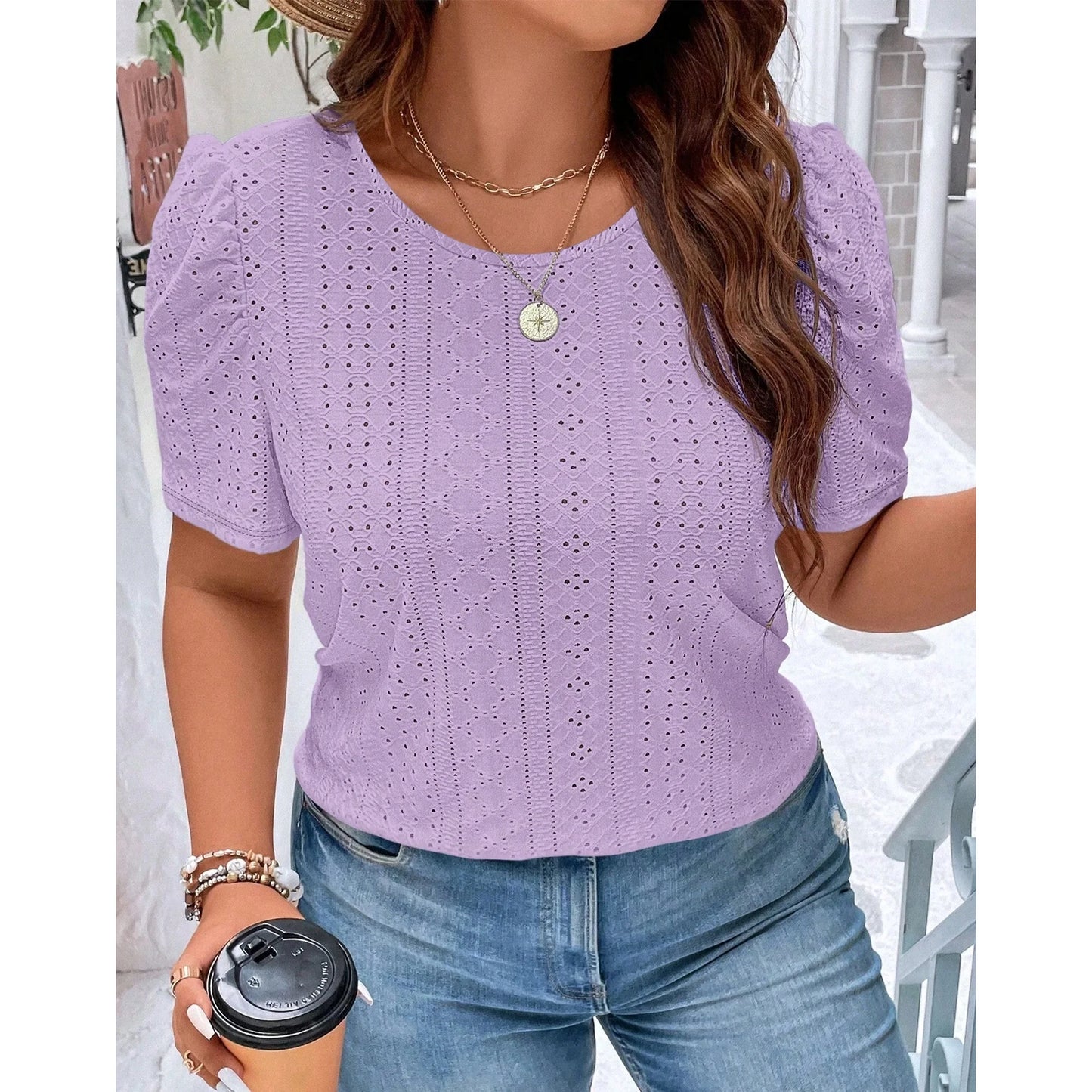 SOMER Womens Plus Size T Shirts Trendy Eyelet Cute Casual Short Sleeve Tops 2025