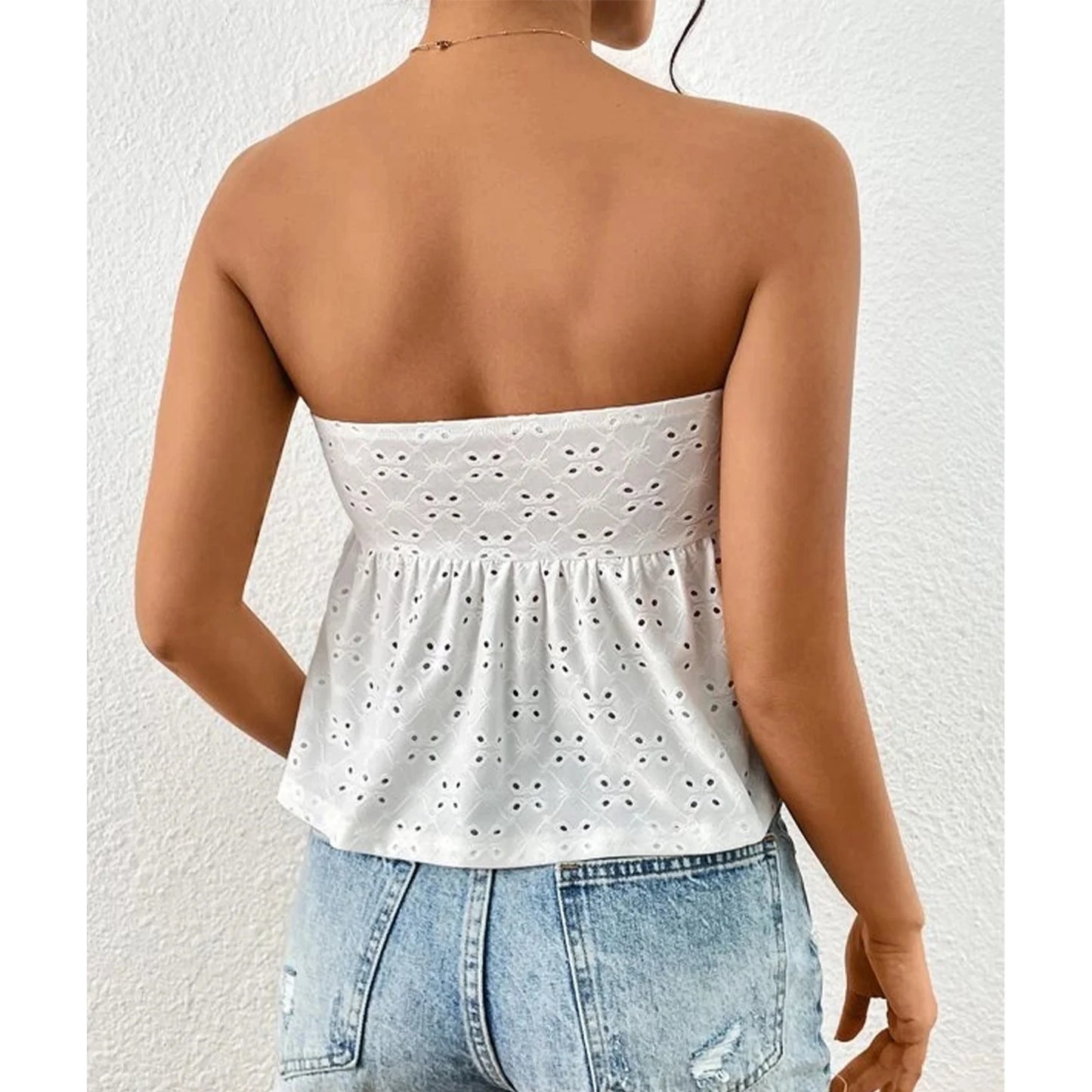 SOMER Women's Tube Top Summer Eyelet Bandeau Butterfly Knot Off Shoulder Top