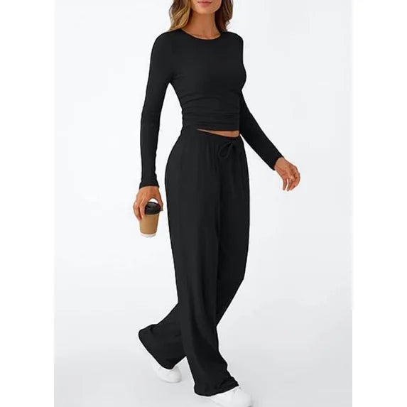 MLDRA 2 Piece Lounge Sets for Women Sweat Suits for Womens Outfit Track Suits Lounge Sets Comfy Fall Sets Casual Wide-Leg Pants, Spring Fall 2025