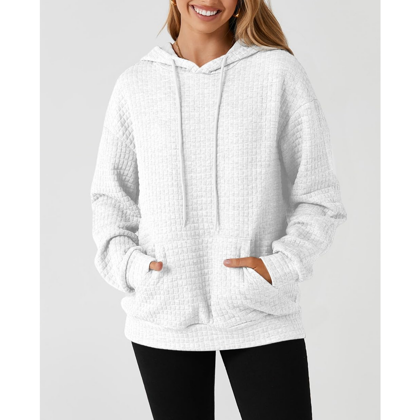 MLDRA Hoodies for Women, Fall Crewneck Womens Hoodies Sweatshirt for Women 2025 Waffle Knit Pullover with Pockets, Essentials Hoodie Casual Long Sleeve Drawstring