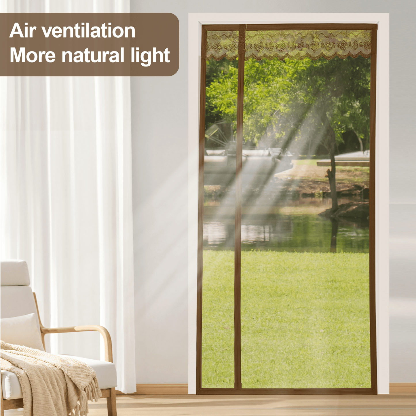 Magnetic Screen Door with Side Opening, Auto-Close Durable Mesh Curtain, Bug Proof & Pet Safe Design, Effortless Access for Family, 35.4" x 82.7", Coffee Brown