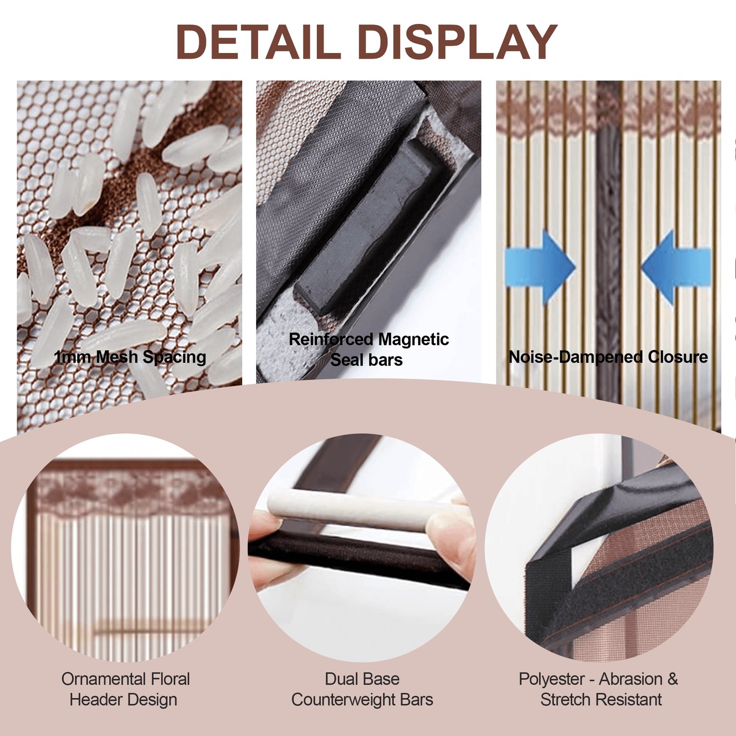 Magnetic Screen Door for Home, Auto-Close Heavy Duty Mesh Curtain, Bug Proof & Pet Friendly Design, Easy-Install Hands Free Entry, 35.4" x 82.7", Coffee Brown