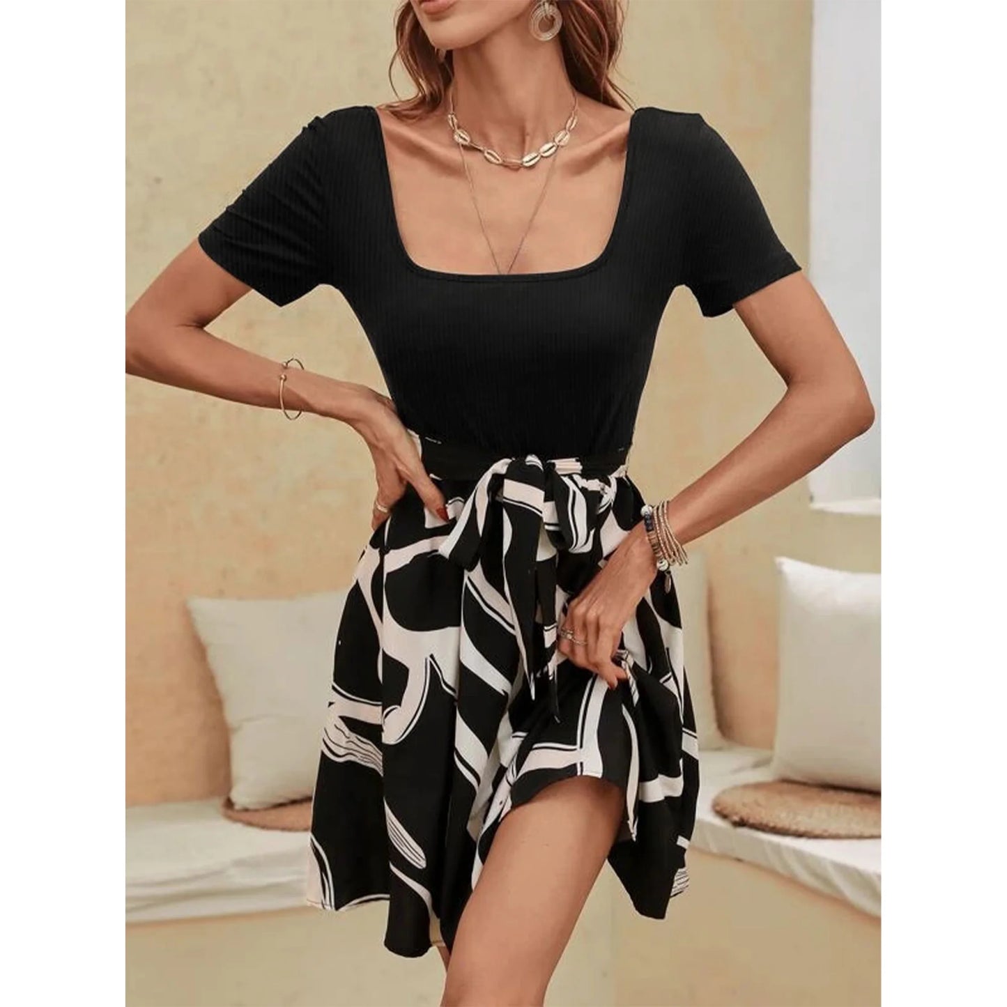 MLDRA Mini Dress For Women Vacation Casual Flowy Summer Dresses 2025 Black