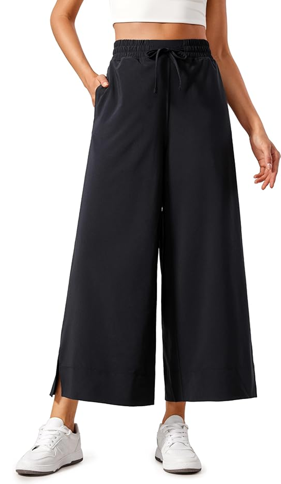 MLDRA Wide Leg Cropped Pants for Women Sweatpants Baggy with Pockets High Waisted Lounge Yoga Pants for Travel, Work & Everyday Comfort