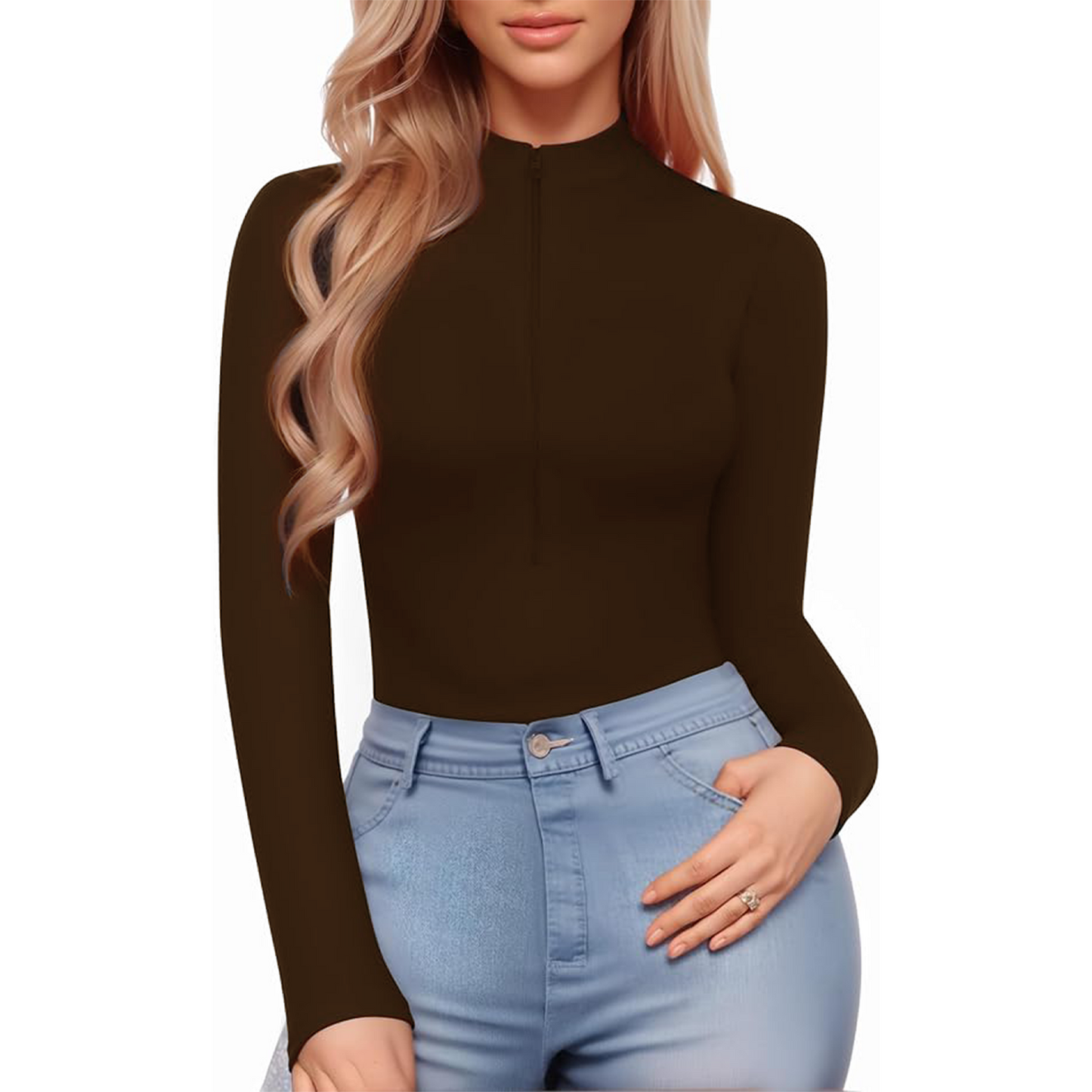 Body Suit Tummy Control Bodysuit Deep V Neck Zip Up Long Sleeve Tops Black Bodysuits for Women Black