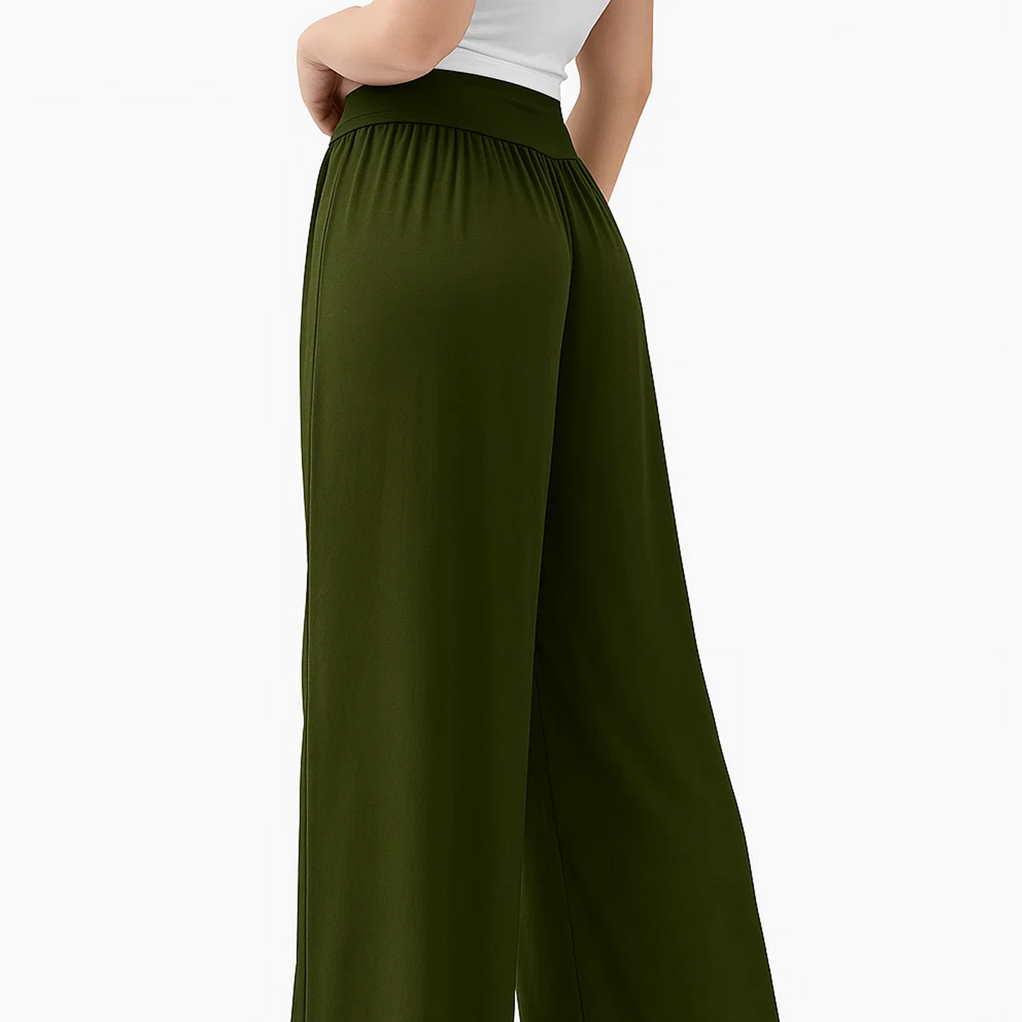 MLDRA Wide Leg Pants Women Flowy Dressy Cotton Casual Womens Pants Elastic High Waist Palazzo Pant for Women with Pockets
