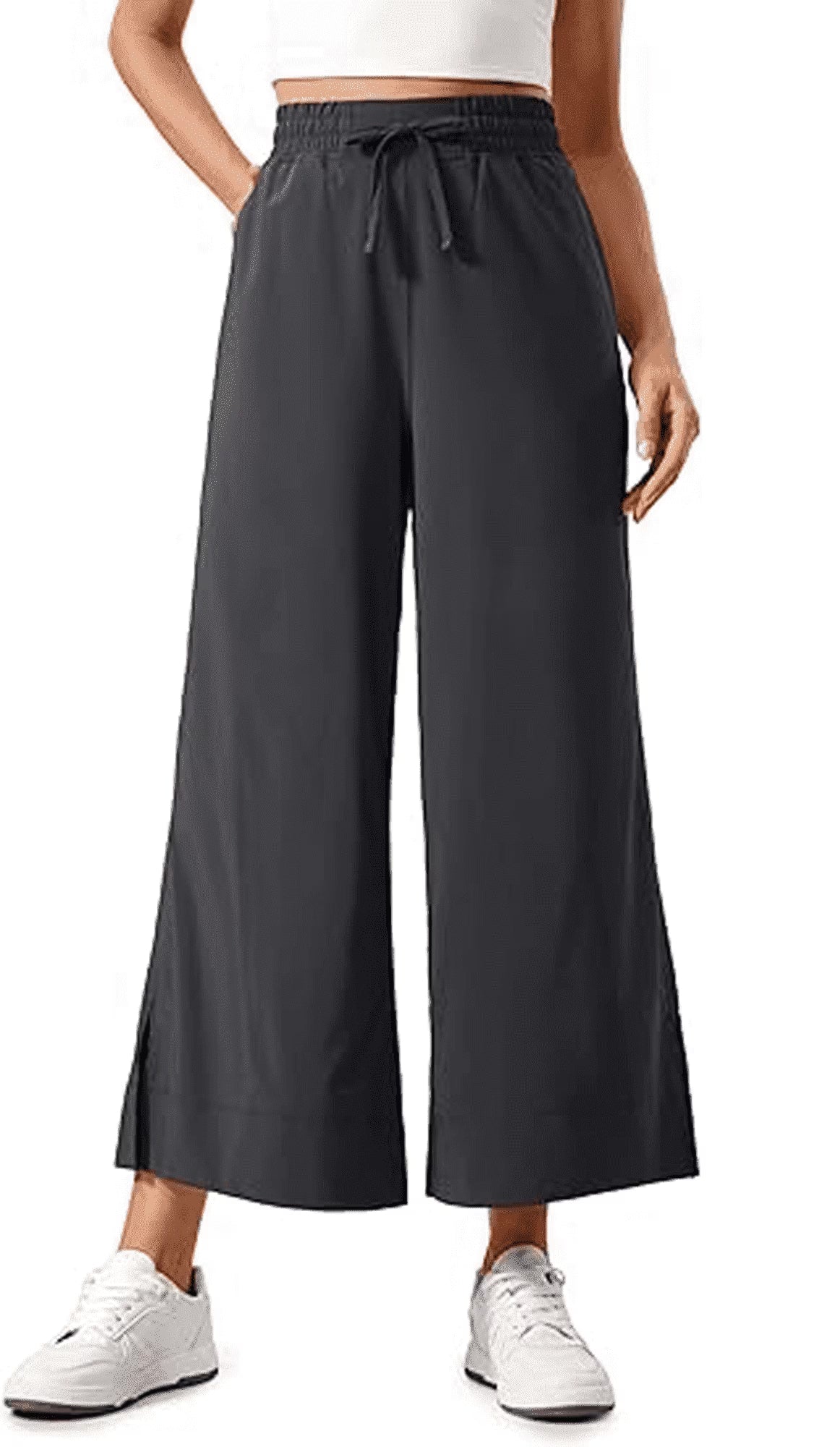MLDRA Pants for Women Wide Leg Cropped Sweatpants High Waisted Lounge Yoga Pants with Pockets Baggy Casual Travel Work Everyday Comfort 2025 Fall Black