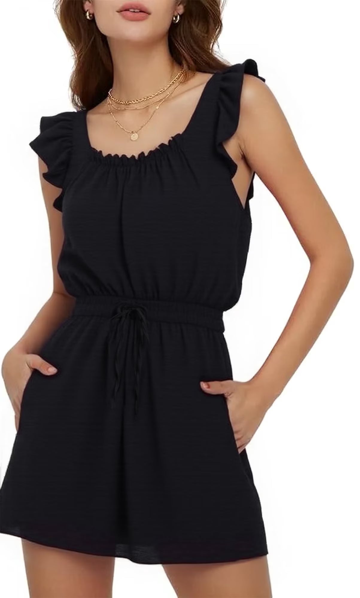 MLDRA Women’s Summer Romper V Neck Sleeveless Jumpsuit Adjustable Strap Casual Loose Short Overalls with Pockets