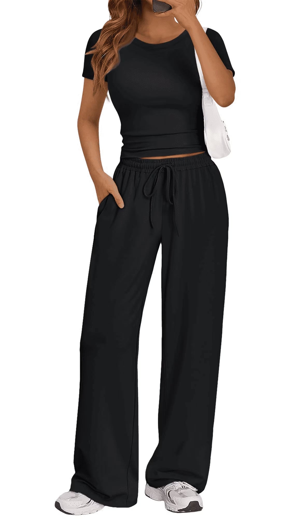 MLDRA Women’s 2-Piece Lounge Set Workout Set Crop Top & Wide Leg Pants Vacation Travel Outfit Sweatsuits Sets Summer