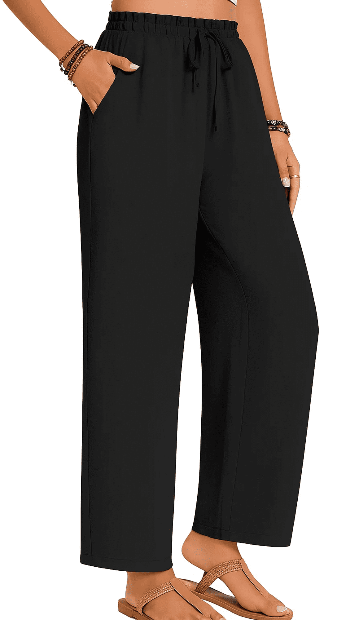 MLDRA Womens Capri Yoga Wide Leg Pant Sweatpants Palazzo Leggings Lounge Workout Cropped Work Loose High Waisted Drawstring Pajama with Pockets Summer Fall Lightweight Thin Black