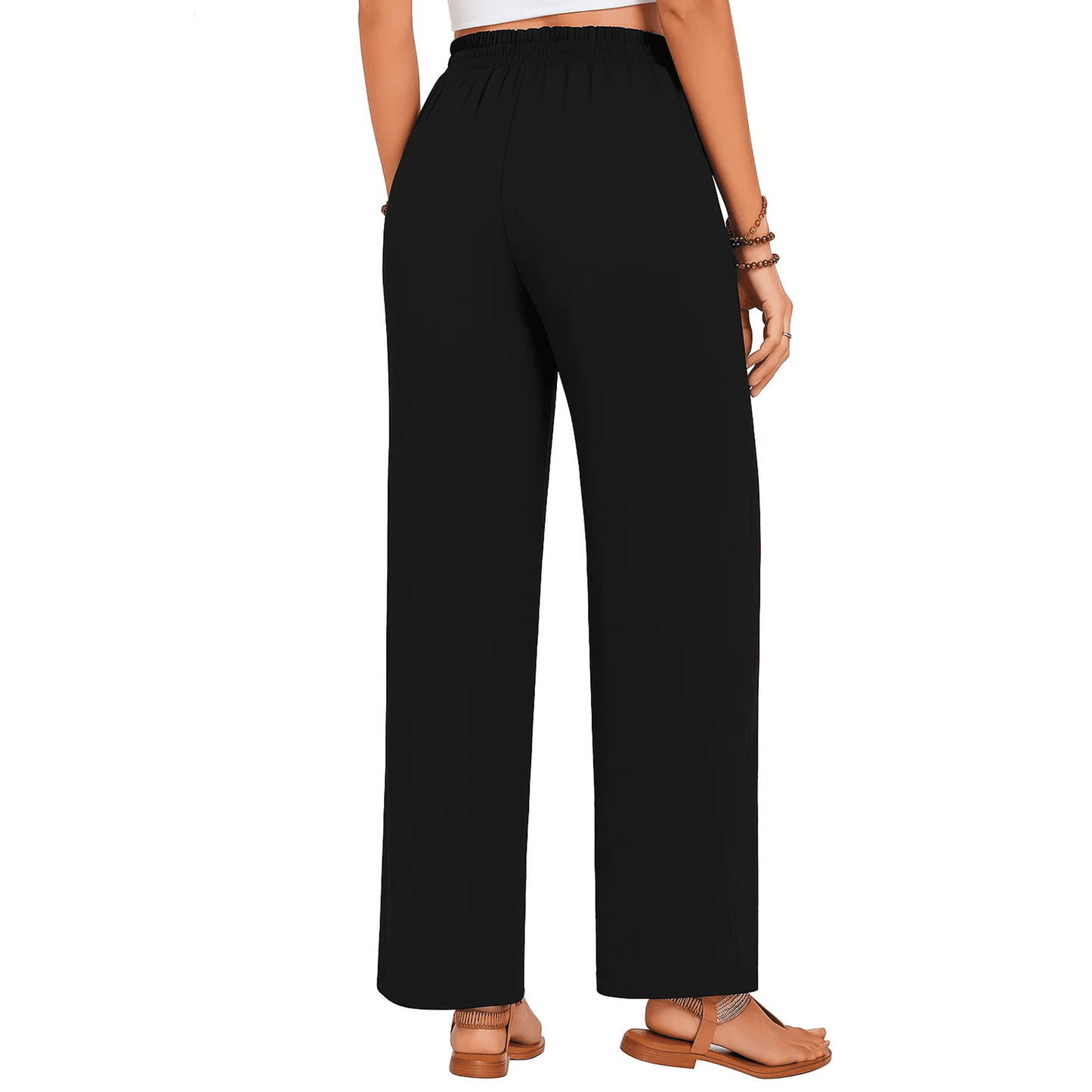 MLDRA Womens Capri Yoga Wide Leg Pant Sweatpants Palazzo Leggings Lounge Workout Cropped Work Loose High Waisted Drawstring Pajama with Pockets Summer Fall Lightweight Thin Black