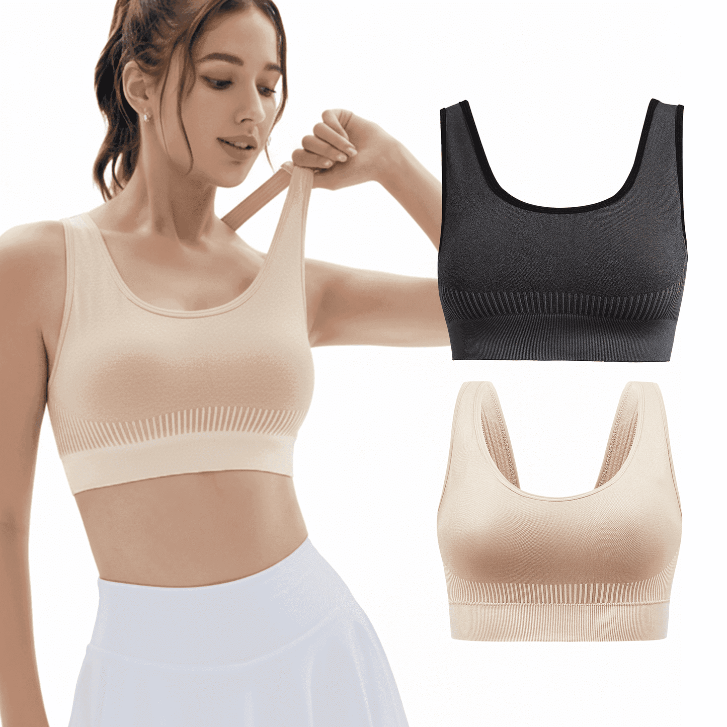 MLDRA 2 Pack Sports Bras for Women High Support Wirefree Padded Bras Supportive Workout Yoga Bras Workout Athletic Comfortable Tank Tops