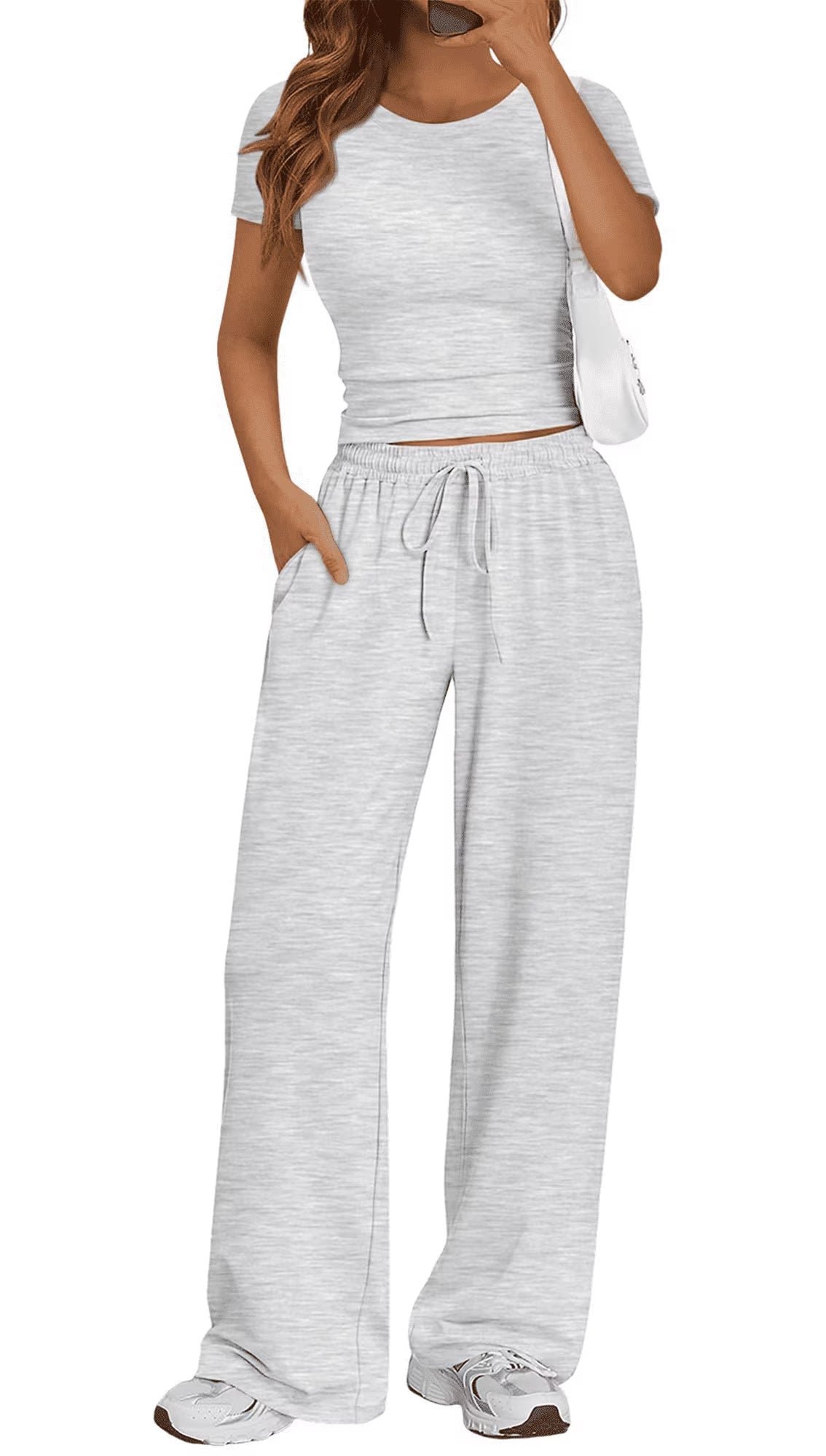 MLDRA Women’s 2-Piece Lounge Set Workout Set Crop Top & Wide Leg Pants Vacation Travel Outfit Sweatsuits Sets Summer