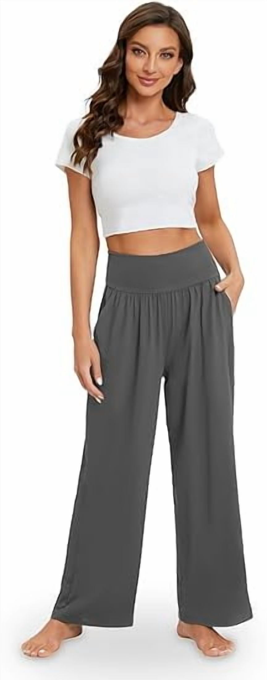 MLDRA Wide Leg Pants for Women, Flowy High Waisted Lounge Pants with Pockets, Loose Fit Casual Yoga Palazzo Pants