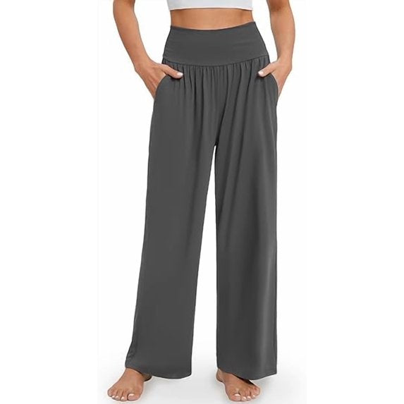 MLDRA Wide Leg Pants for Women, Flowy High Waisted Lounge Pants with Pockets, Loose Fit Casual Yoga Palazzo Pants