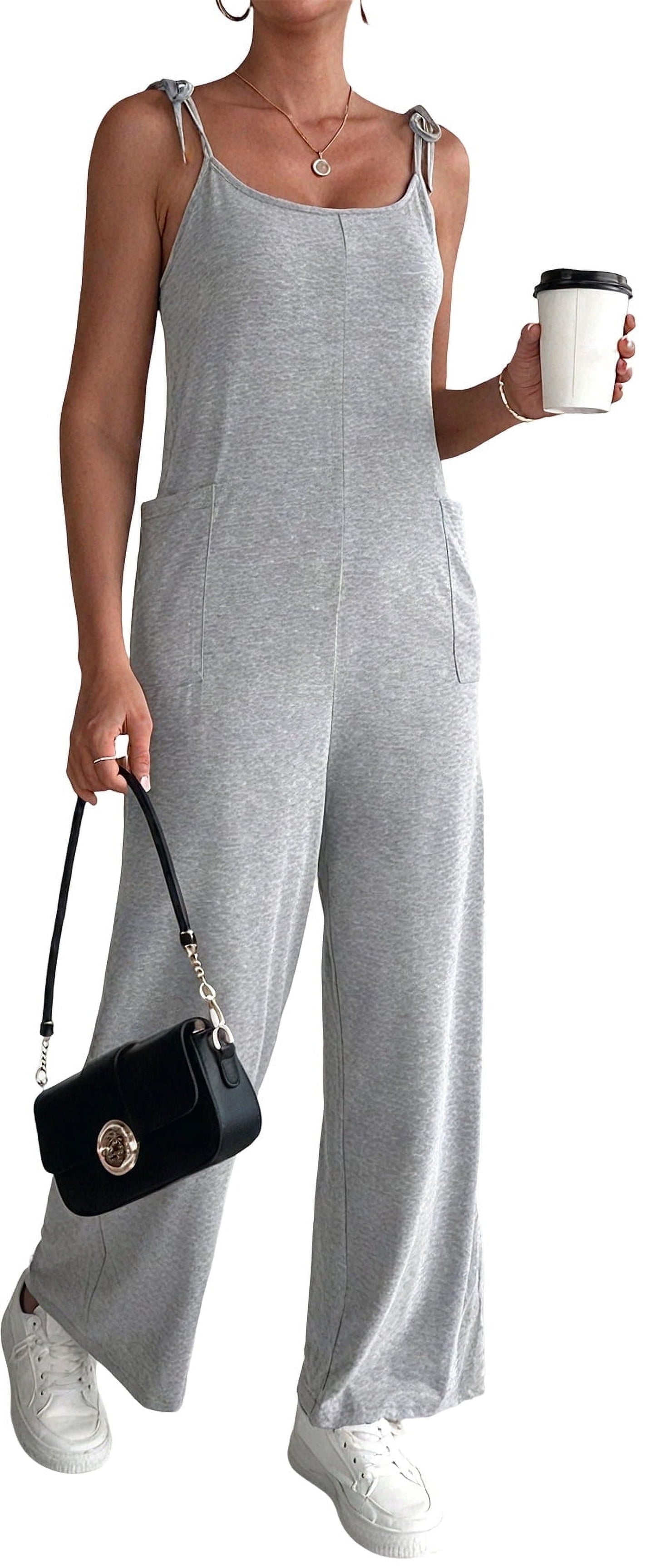 MLDRA Women's Sleeveless Jumpsuits Loose Casual Overalls Rompers Adjustable Spaghetti Straps Long Pants with Pockets