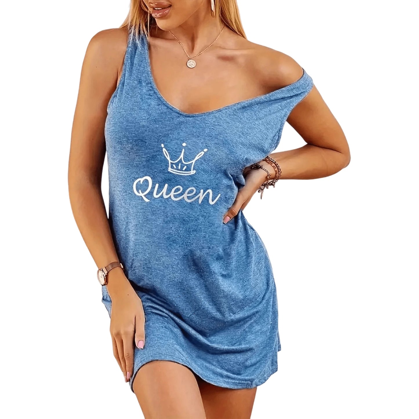 MLDRA Nightgowns for Women Sleeveless Pj Dress Sleepwear Tank Night Gowns Queen's Crown Pattern Sleepshirts Casual Loungewear