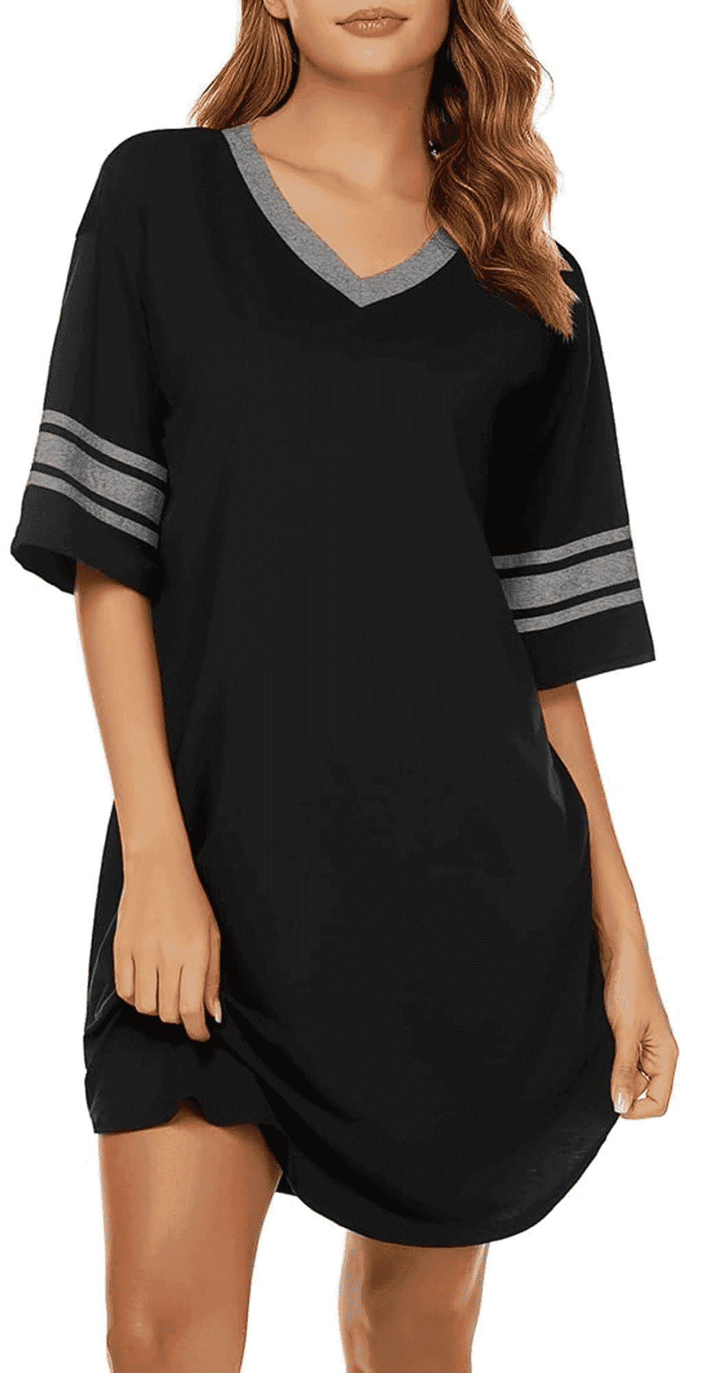 MLDRA Nightgowns for Women Sleepshirt Pajama Dress Loungewear Deep V Neck Nightshirt Casual Loose Comfy Sleepwear Black