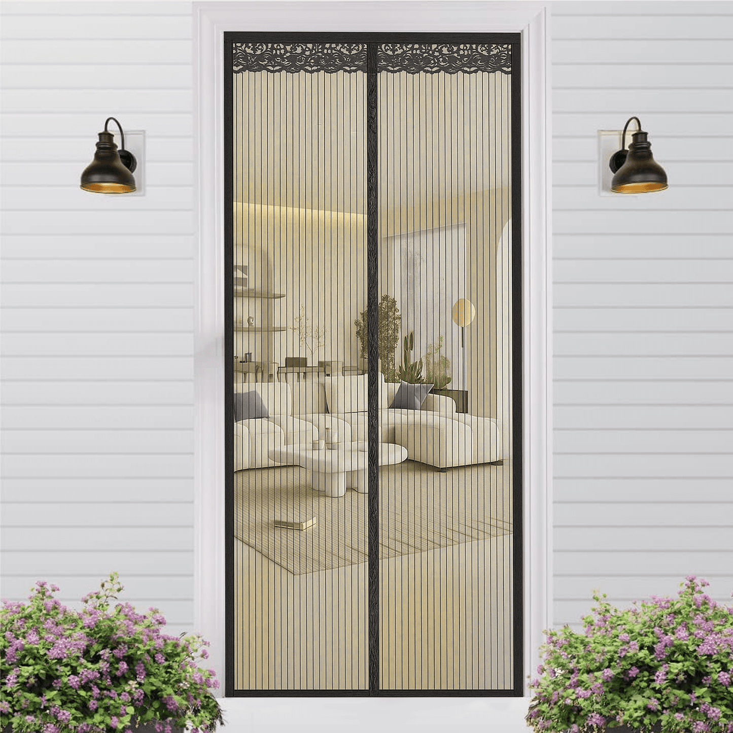 Magnetic Screen Door for Home, Auto-Close Heavy Duty Mesh Curtain, Bug Proof & Pet Friendly Design, Easy-Install Hands Free Entry, 35.4" x 82.7", Black