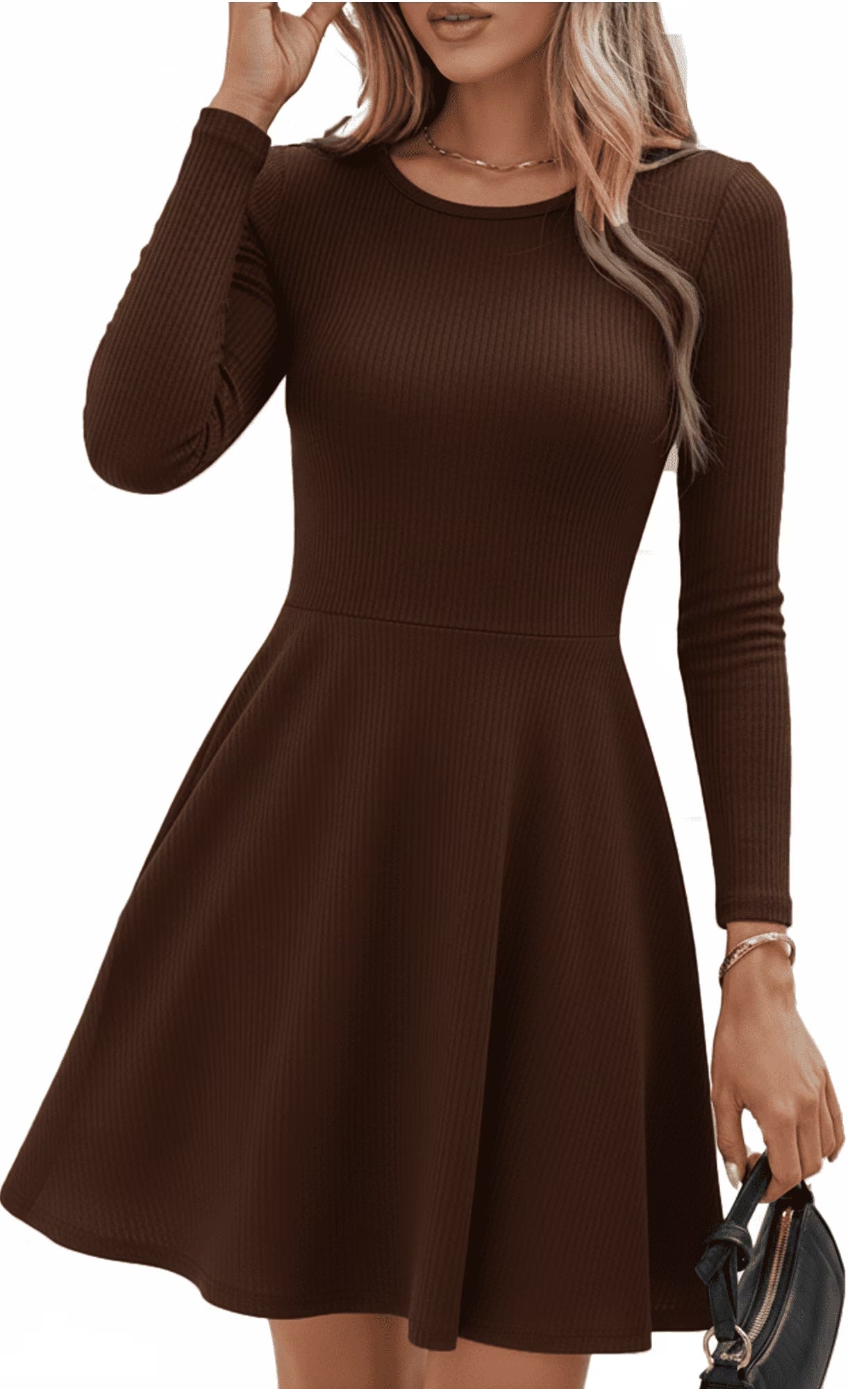 MLDRA Dress for Women Casual Long Sleeve Ribbed Knit A-Line Flowy Fall Winter Sweater Dress, Crewneck Elegant Going Out Dresses for Women 2026