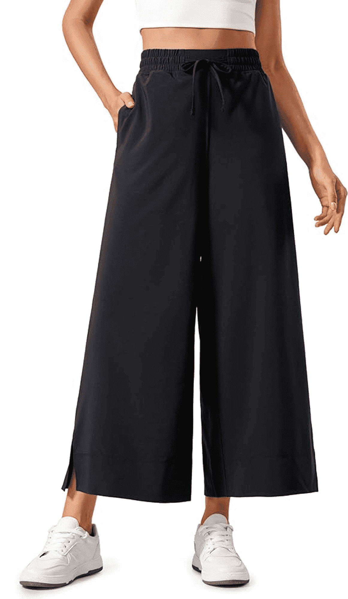 MLDRA Pants for Women Wide Leg Cropped Sweatpants High Waisted Lounge Yoga Pants with Pockets Baggy Casual Travel Work Everyday Comfort 2025 Fall Black