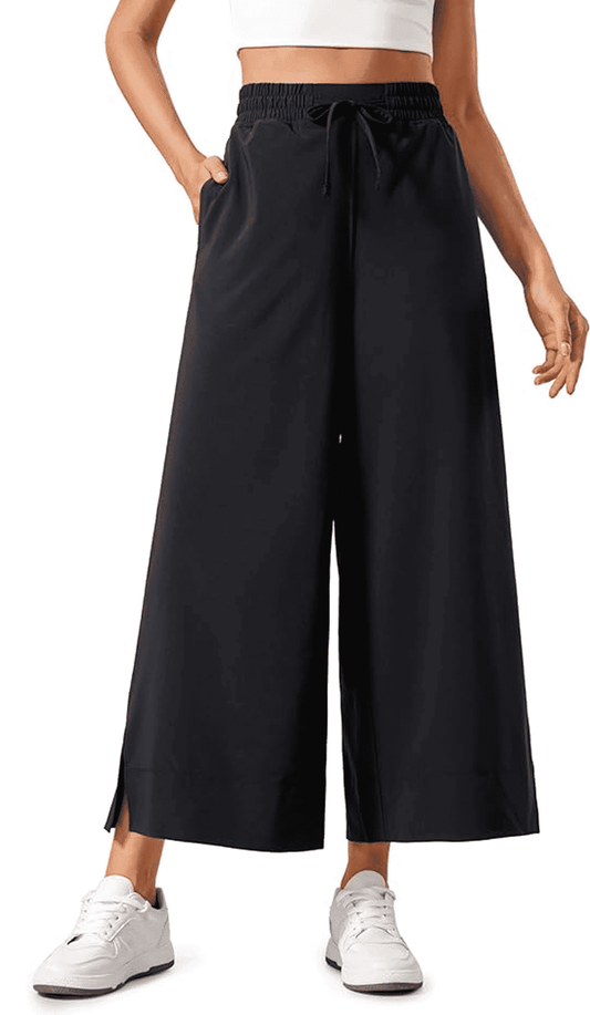 MLDRA Pants for Women Wide Leg Cropped Sweatpants High Waisted Lounge Yoga Pants with Pockets Baggy Casual Travel Work Everyday Comfort 2025 Fall Black