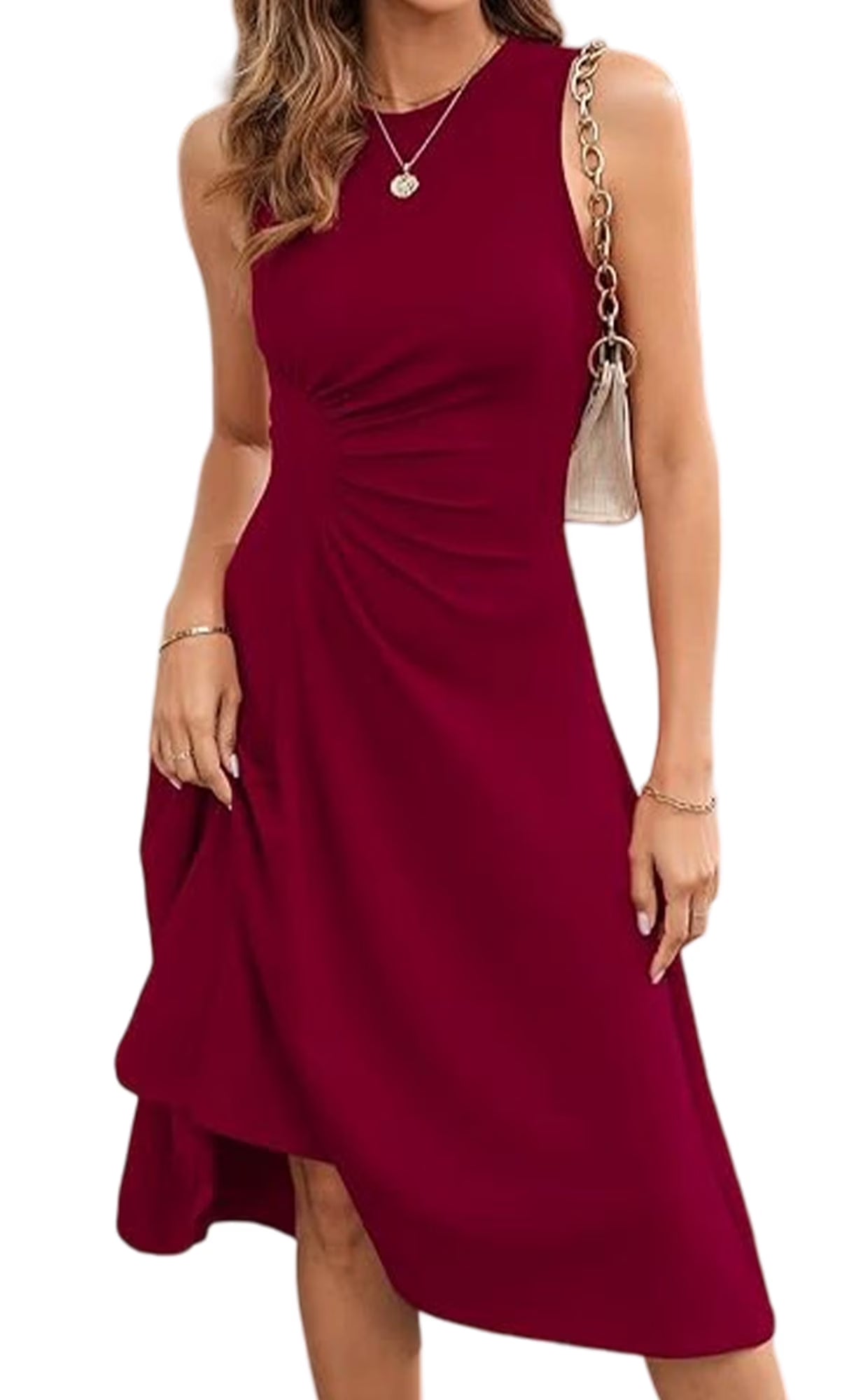 MLDRA 2025 Women's Red Sleeveless Cocktail Dress Summer Party A-Line Swing Dresses, Wedding Guest Dress