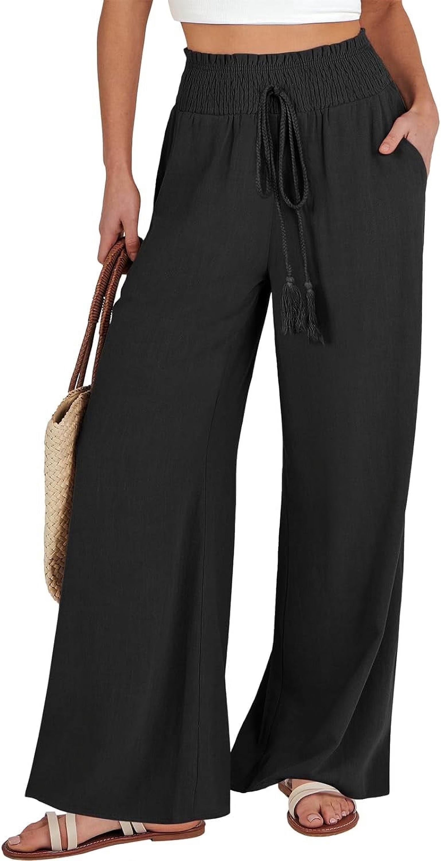 MLDRA Linen Pants for Women Wide Leg Pants High Waist Wide Leg Trousers Trendy Lounge Pant with Pockets (Available in Plus Size)